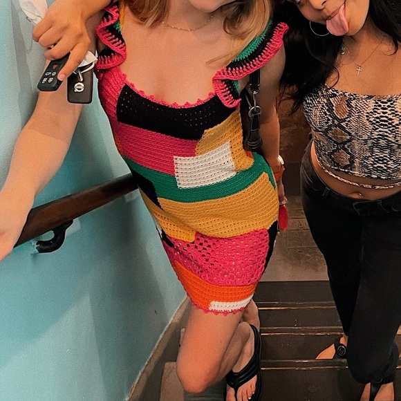 Multi-Color Crochet Colorblock / Patchwork Dress - Picture 5 of 5